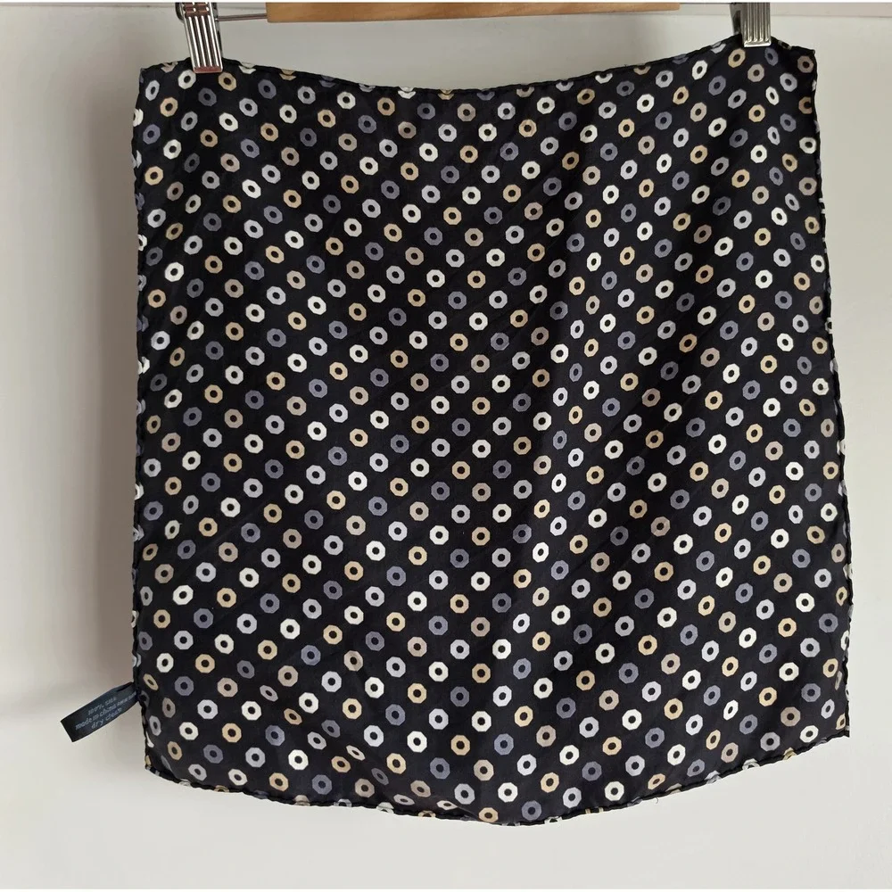 Barbara Blank Silk Square Scarf Black Gold Grey White Geometric Classic Wrap